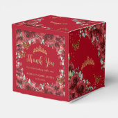 Red Floral Gold Butterflies Quinceanera 15 XV Mini フェイバーボックス (裏面サイド)