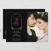 Red Floral Golden Simulated Dome Arch Wedding セーブザデート (正面/裏面)