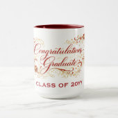 Red Floral Graduation Script with Custom Year マグカップ (中央)