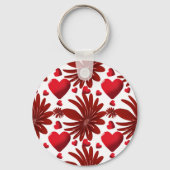 Red Floral Heart Pattern Aesthetic Romantic Flower キーホルダー (正面)