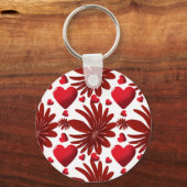 Red Floral Heart Pattern Aesthetic Romantic Flower キーホルダー (正面)