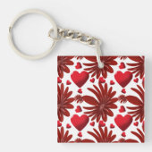 Red Floral Heart Pattern Aesthetic Romantic Flower キーホルダー (正面)