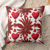 Red Floral Heart Pattern Aesthetic Romantic Flower クッション (ブランケット)