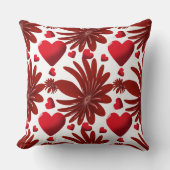 Red Floral Heart Pattern Aesthetic Romantic Flower クッション (正面)