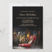 Red Floral High Heel Shoes Birthday Party 招待状 (正面)