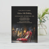 Red Floral High Heel Shoes Birthday Party 招待状 (スタンド正面)