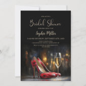 Red Floral High Heel Shoes Bridal Shower 招待状 (正面)