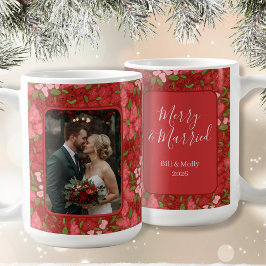Red Floral Holiday Personalized Photo Coffee Mug コーヒーマグカップ