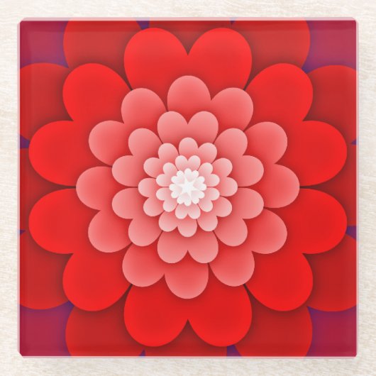 Red Floral Mandala-58566 ガラスコースター (正面)
