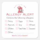 Red Floral Mixer Allergy Alert スクエアシール (正面)