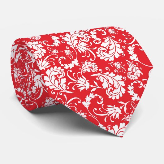 Red Floral Pattern Custom Necktie ネクタイ (ロール)