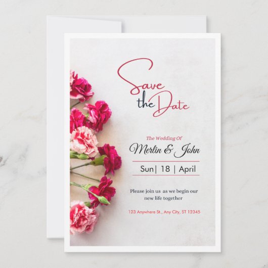 Red Floral Photo Wedding Save the Date Poster セーブザデート (正面)