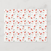 Red Floral Poppy Flowers Happy Birthday Card ポストカード (正面)