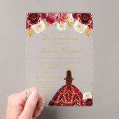 Red Floral Princess Quinceañera アクリル招待状 (インサイチュ (ポータブル))