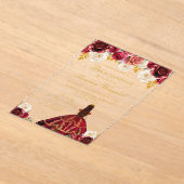 Red Floral Princess Quinceañera アクリル招待状 (レイダウン)