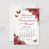 Red Floral Quinceanera 15 Court Proposal Card 出欠カード (正面)