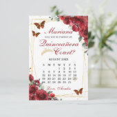 Red Floral Quinceanera 15 Court Proposal Card 出欠カード (スタンド正面)