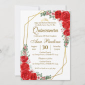 Red Floral Quinceañera Invitation 招待状 (正面)