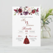 Red Floral Quinceañera Invitation Spanish  招待状 (スタンド正面)
