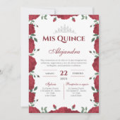 Red Floral Quinceañera Spanish  招待状 (正面)