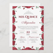Red Floral Quinceañera Spanish  招待状 (正面/裏面)