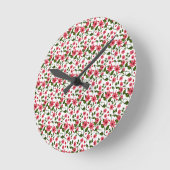 Red Floral Seamless Pattern  |  ラウンド壁時計 (傾斜)