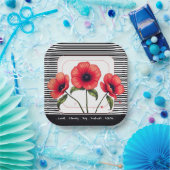 Red Floral Square ペーパープレート (パーティー)