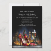 Red Floral Stiletto Shoes Birthday Party 招待状 (正面)