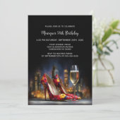 Red Floral Stiletto Shoes Birthday Party 招待状 (スタンド正面)