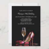 Red Floral Stiletto Shoes Birthday Party 招待状 (正面)
