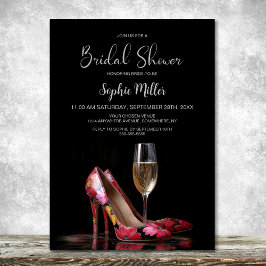 Red Floral Stiletto Shoes Bridal Shower 招待状