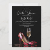 Red Floral Stiletto Shoes Bridal Shower 招待状 (正面)