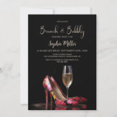 Red Floral Stiletto Shoes Brunch and Bubbly 招待状 (正面)