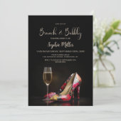 Red Floral Stiletto Shoes Brunch and Bubbly 招待状 (スタンド正面)