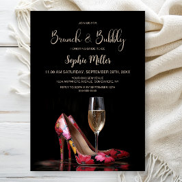Red Floral Stiletto Shoes Brunch and Bubbly 招待状