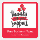 Red Floral Thank you business packaging sticker スクエアシール (正面)