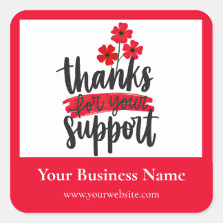 Red Floral Thank you business packaging sticker スクエアシール