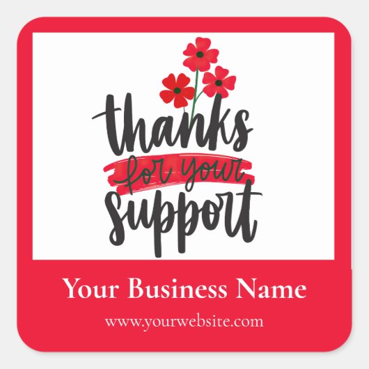 Red Floral Thank you business packaging sticker スクエアシール (正面)