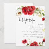 Red Floral The Night Before Rehearsal Dinner 招待状 (正面/裏面)