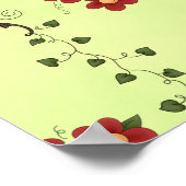 Red Floral Vine Pattern on Light Green ポスター (角)