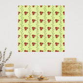 Red Floral Vine Pattern on Light Green ポスター (キッチン)