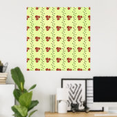 Red Floral Vine Pattern on Light Green ポスター (ホームオフィス)