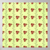 Red Floral Vine Pattern on Light Green ポスター (正面)