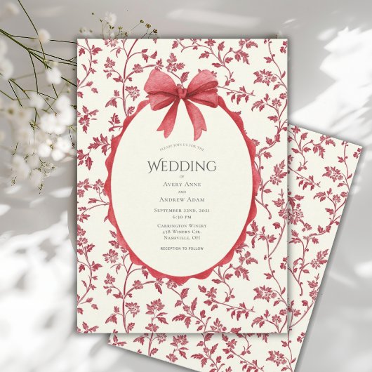 Red Floral & Vines Vintage Wedding 招待状