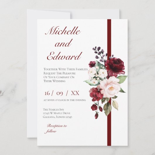 Red Floral Wedding Invitation 招待状 (正面)