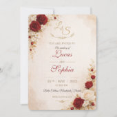 Red Floral Wedding Invitation Card 招待状 (正面)