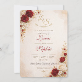 Red Floral Wedding Invitation Card 招待状