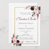 Red Floral Wedding invitation Invitación boda espa 招待状 (正面/裏面)