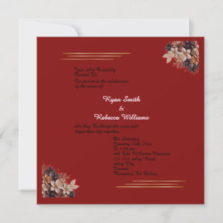 Red Floral Wedding Invitation Square Invitation 招待状