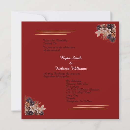 Red Floral Wedding Invitation  Square Invitation   招待状 (正面)